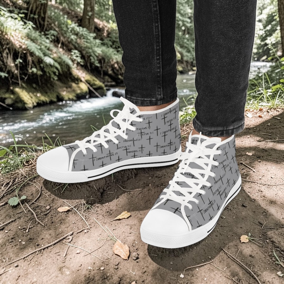 FaithWalks Cross and Scripture-Men's High Top Sneakers – Strong in Faith High-Top Athletic Shoes