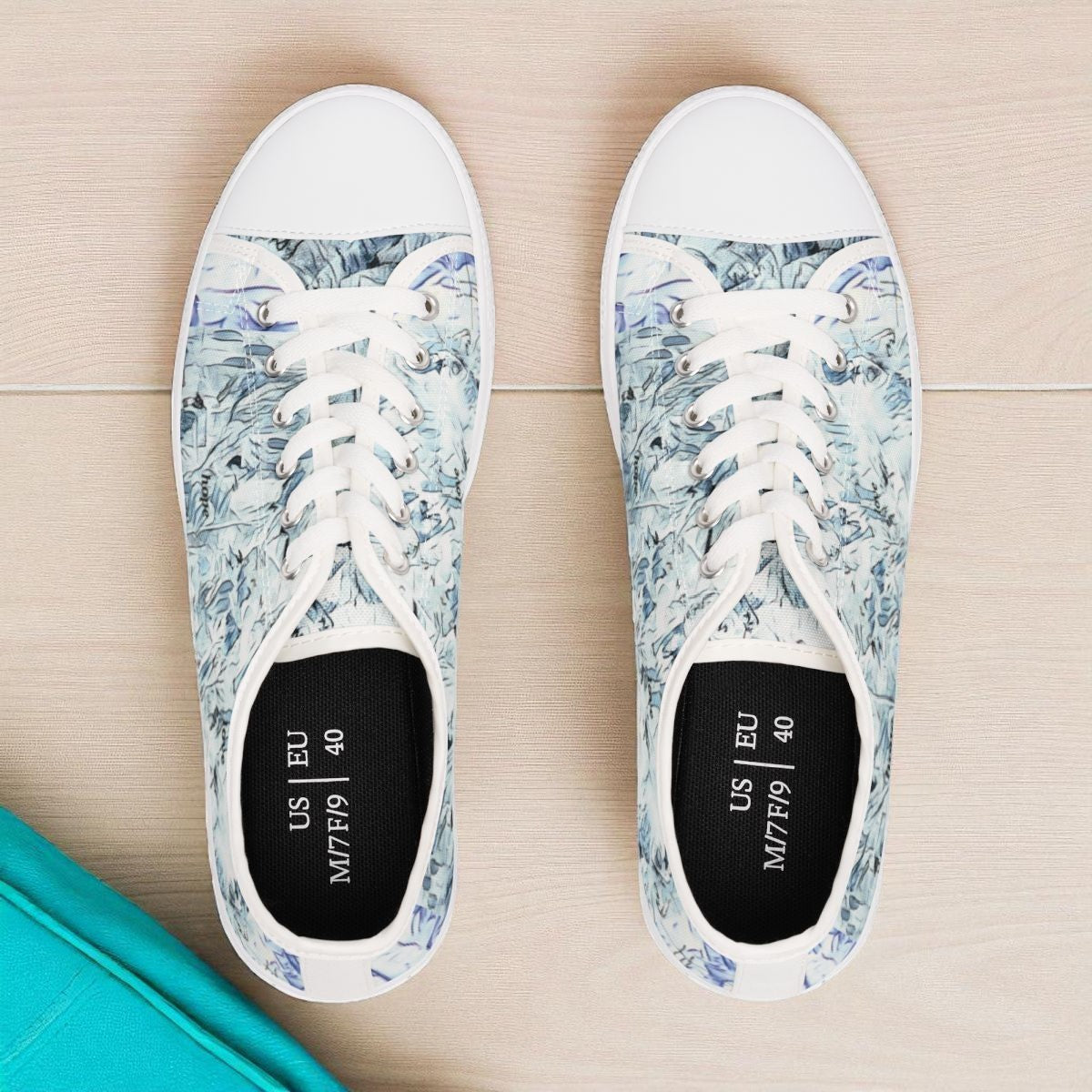Where faith meets fashion-womens turquoise scripture and cross faith inspired sneakers