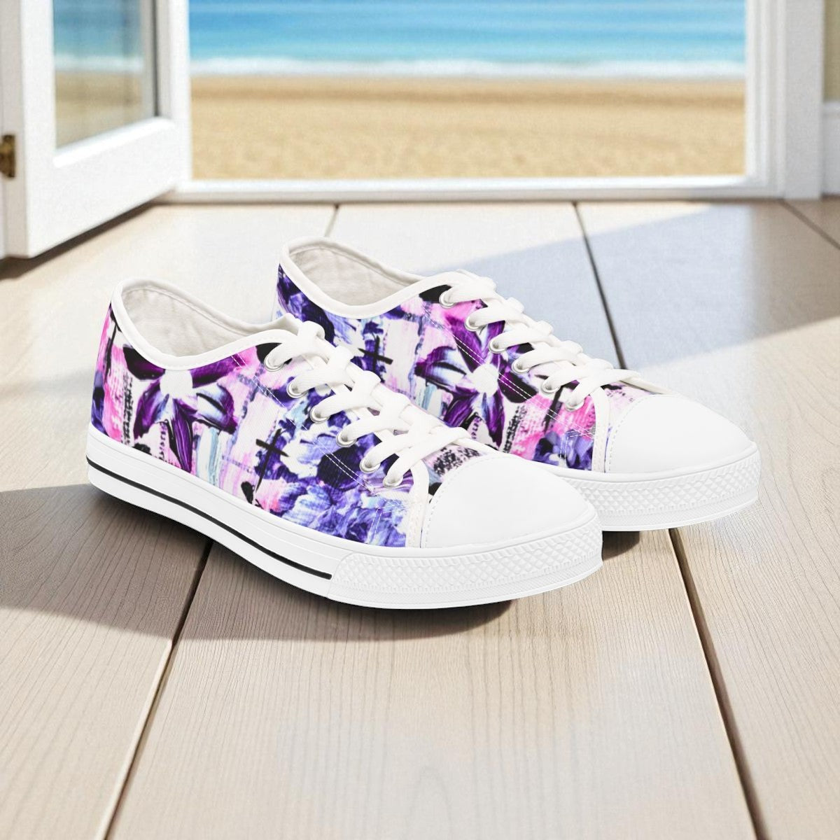 Step out in style in chic floral and cross womens faith inspired sneakers