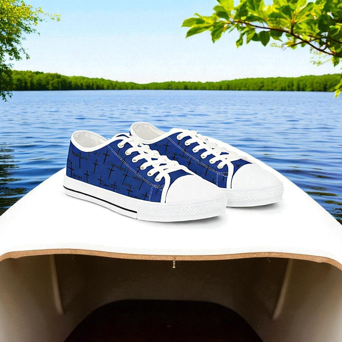 FaithWalks Trending Mens Blue Scripture with Cross Sneakers