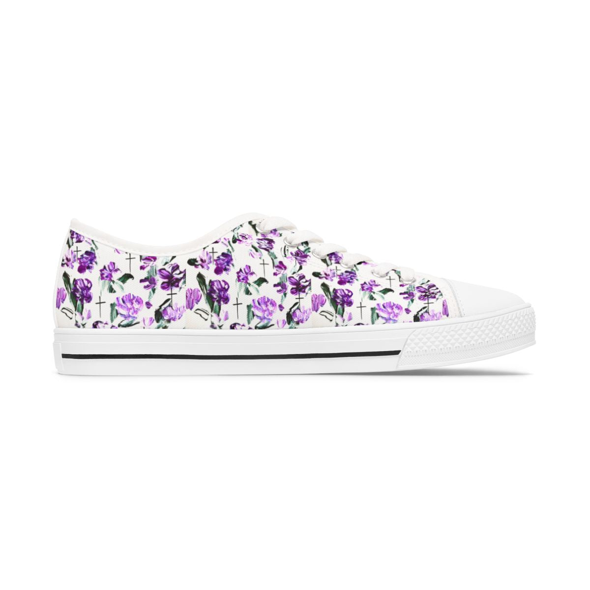 FaithWalks Floral Cross Sneakers — Women's Low Top Violet  Trending Shoes