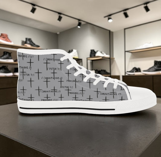 FaithWalks Cross and Scripture-Men's High Top Sneakers – Strong in Faith High-Top Athletic Shoes