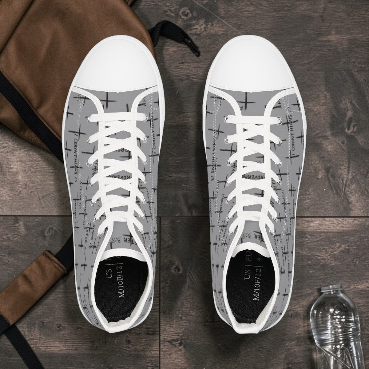 FaithWalks Cross and Scripture-Men's High Top Sneakers – Strong in Faith High-Top Athletic Shoes