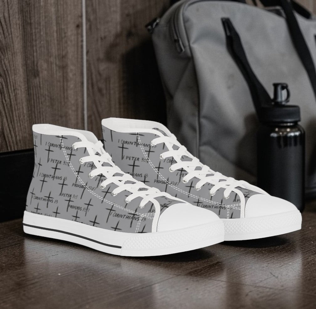 FaithWalks Cross and Scripture-Men's High Top Sneakers – Strong in Faith High-Top Athletic Shoes