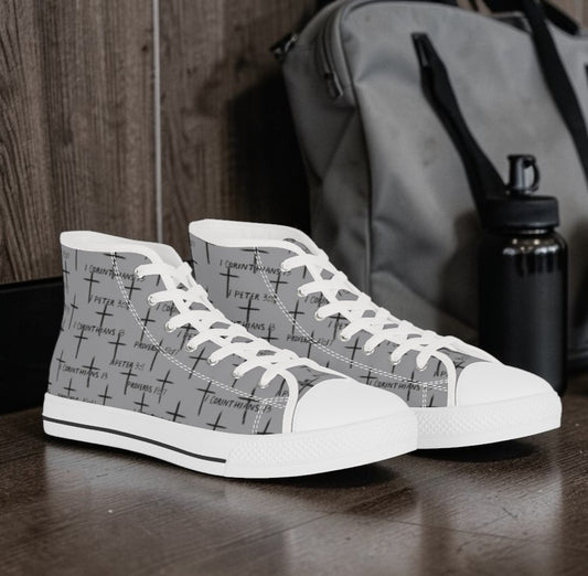 FaithWalks Cross and Scripture-Men's High Top Sneakers – Strong in Faith High-Top Athletic Shoes