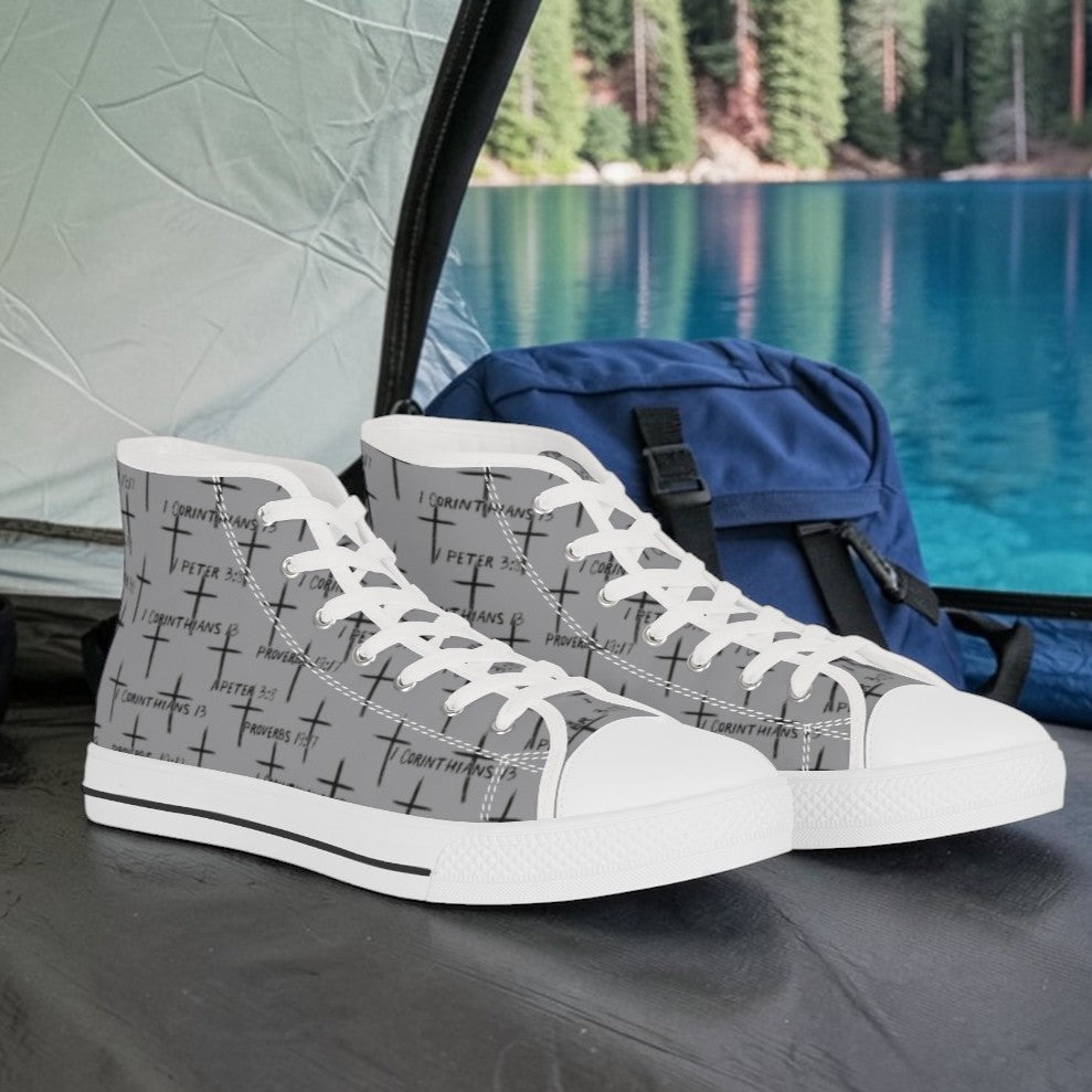 FaithWalks Cross and Scripture-Men's High Top Sneakers – Strong in Faith High-Top Athletic Shoes