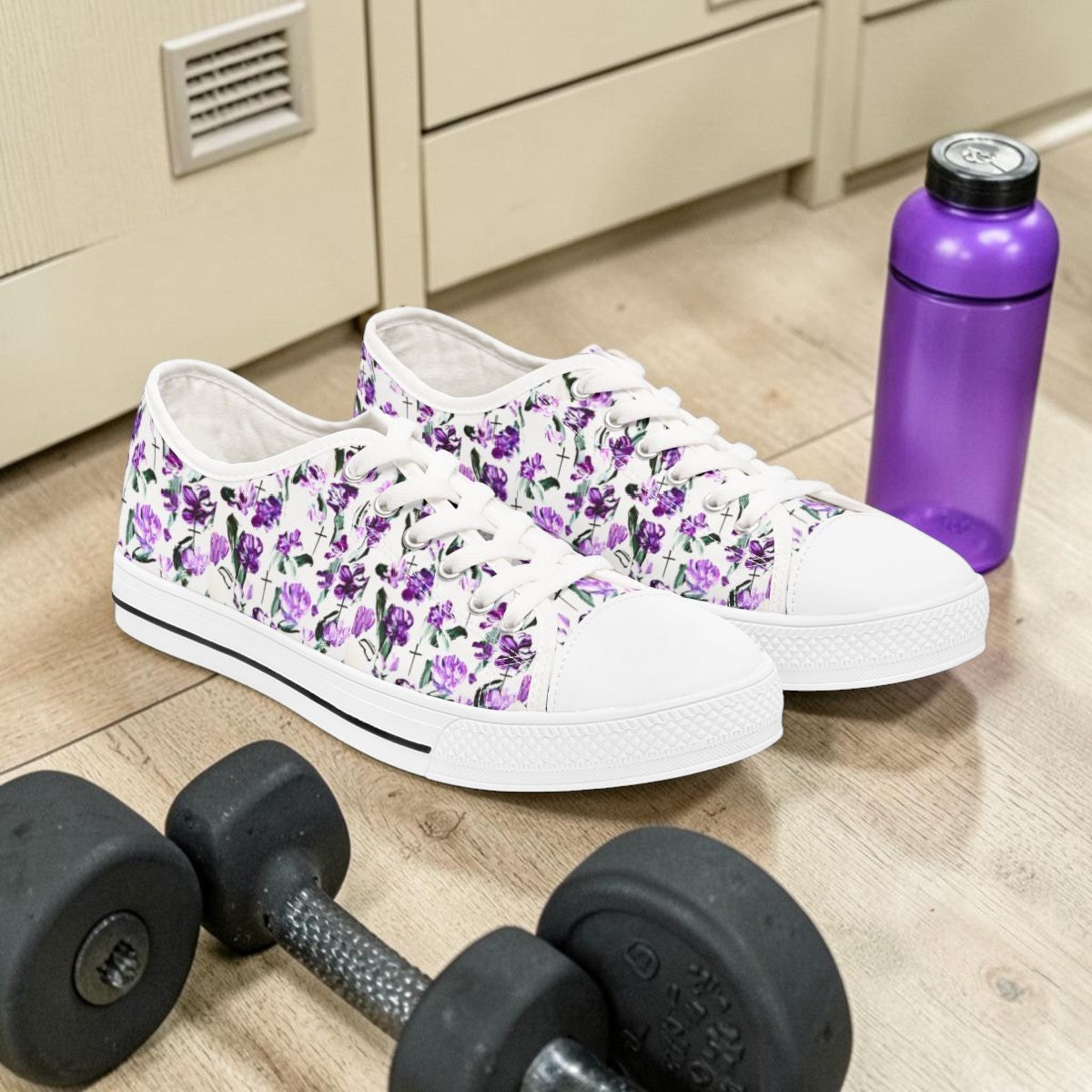 FaithWalks Floral Cross Sneakers — Women's Low Top Violet  Trending Shoes