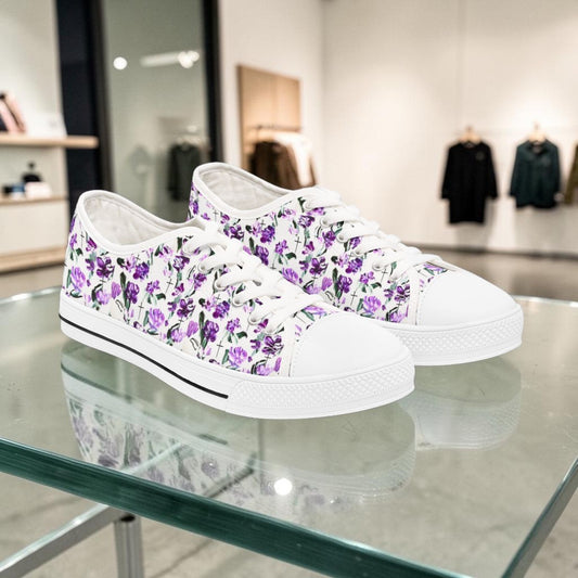 FaithWalks Floral Cross Sneakers — Women's Low Top Violet  Trending Shoes