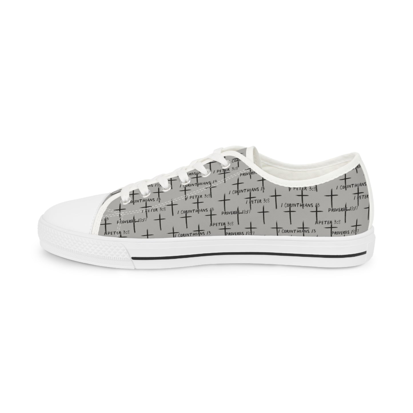 FaithWalks Trending Men's Faith Inspired Grey With Black Crosses and Scripture-Low Top Sneakers