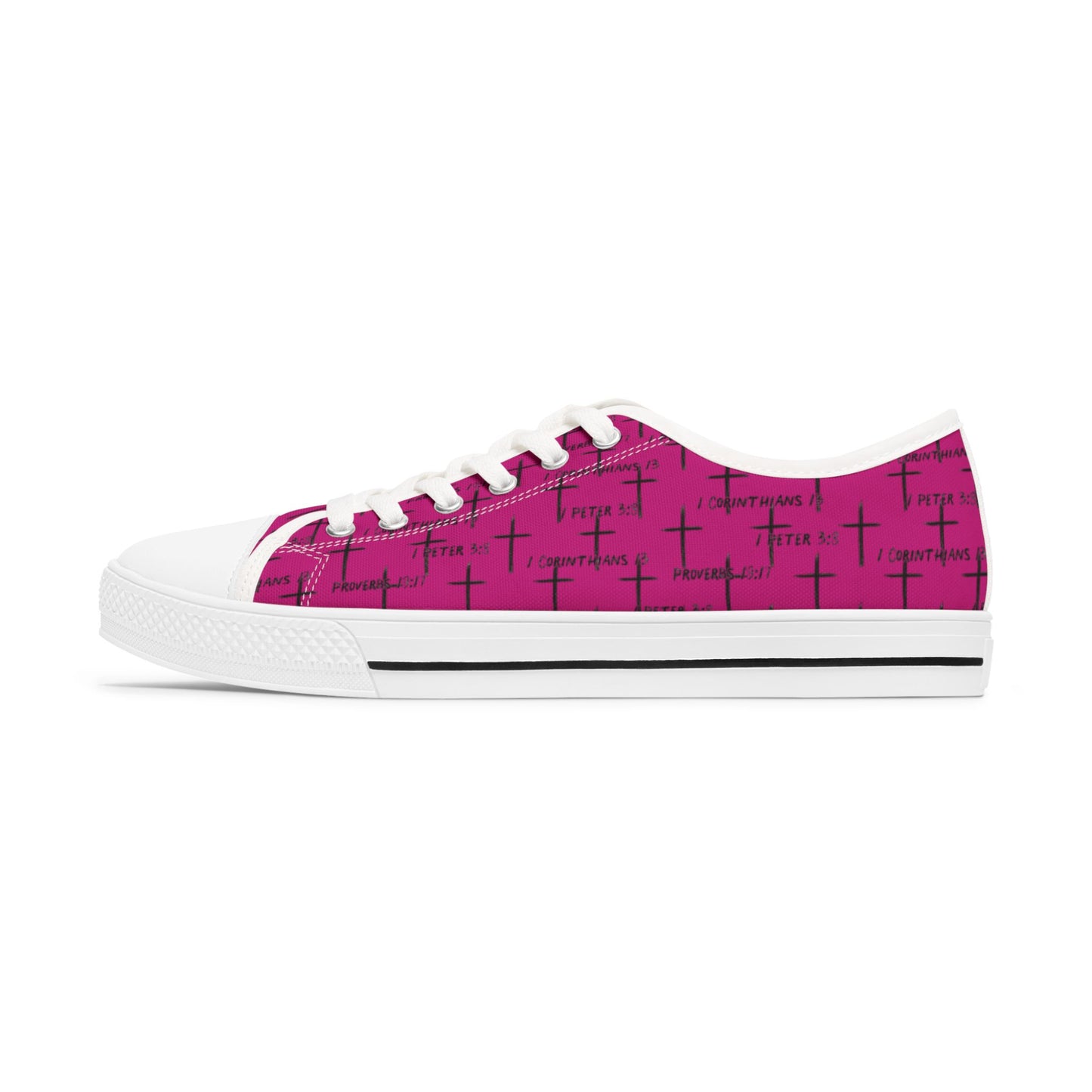 FaithWalks Pink, Cross and Scripture Women's Low Top Sneakers, Where Faith Meets Fashion.