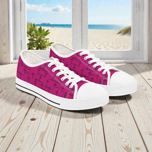 FaithWalks Pink, Cross and Scripture Women's Low Top Sneakers, Where Faith Meets Fashion.