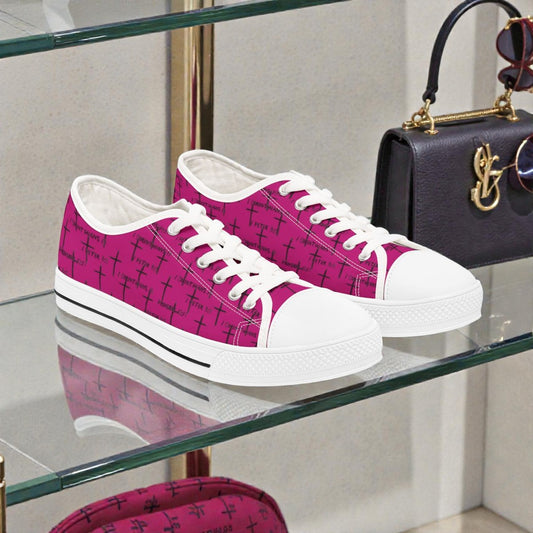 FaithWalks Pink, Cross and Scripture Women's Low Top Sneakers, Where Faith Meets Fashion.
