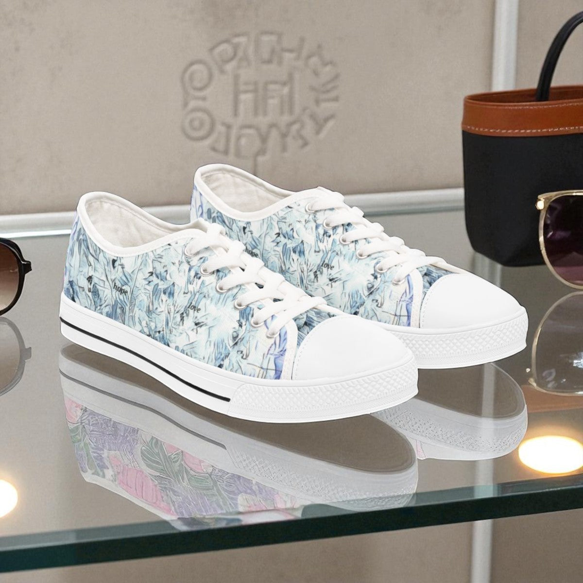 Where faith meets fashion-womens turquoise scripture and cross faith inspired sneakers