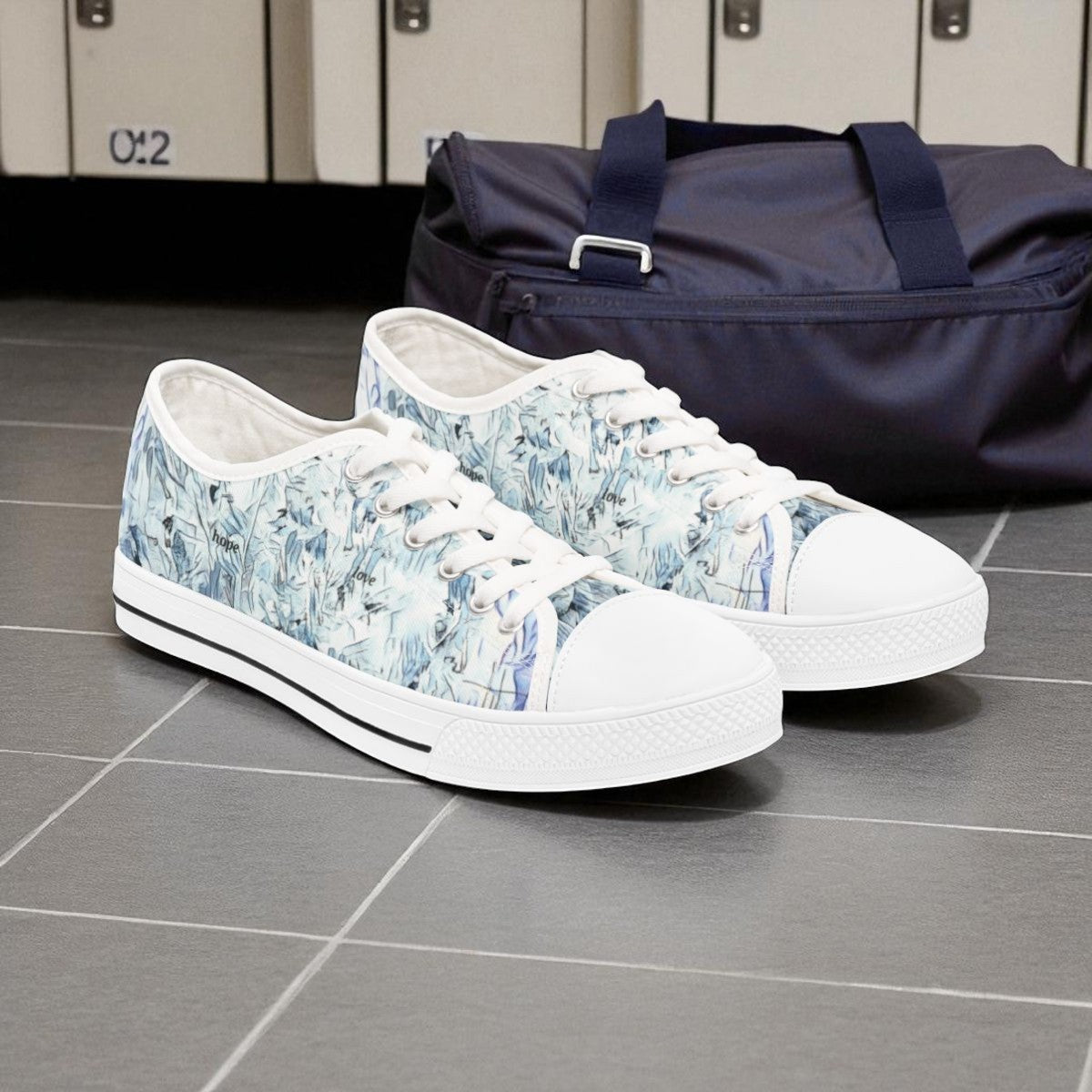 Where faith meets fashion-womens turquoise scripture and cross faith inspired sneakers