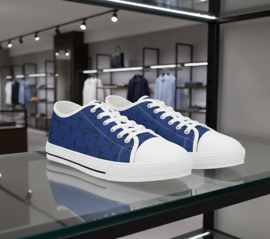 FaithWalks Trending Mens Blue Scripture with Cross Sneakers