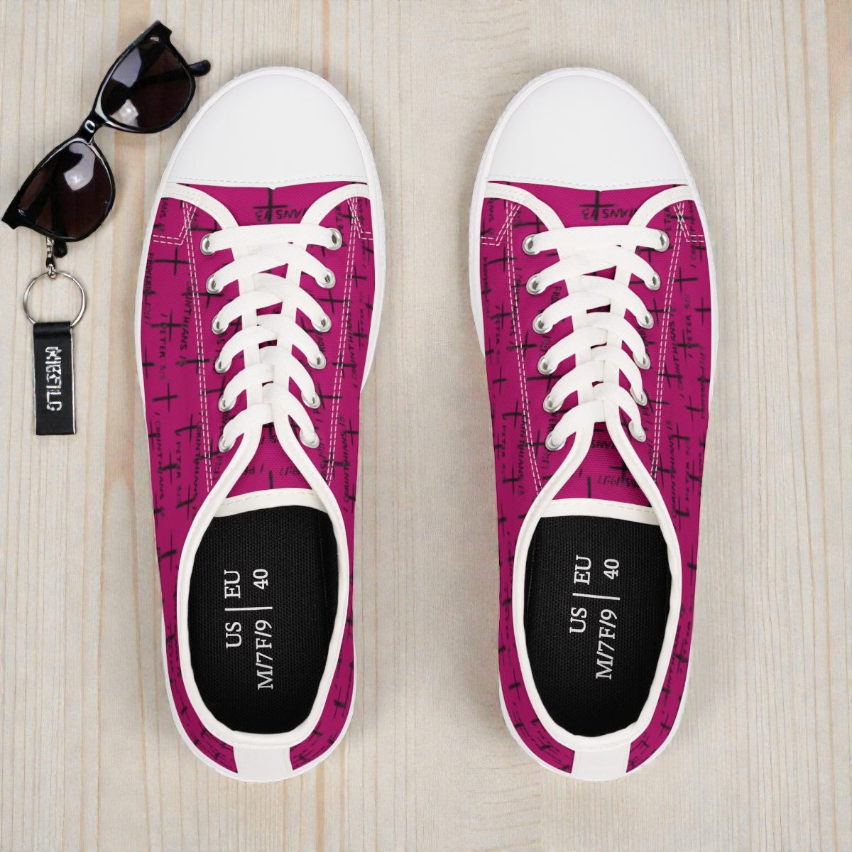 FaithWalks Pink, Cross and Scripture Women's Low Top Sneakers, Where Faith Meets Fashion.