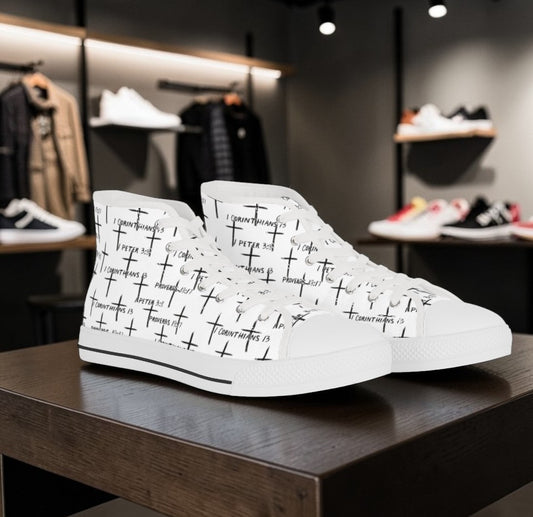 FaithWalks Mens High Top Sneakers — Scripture & Crosses Christian Faith Shoes