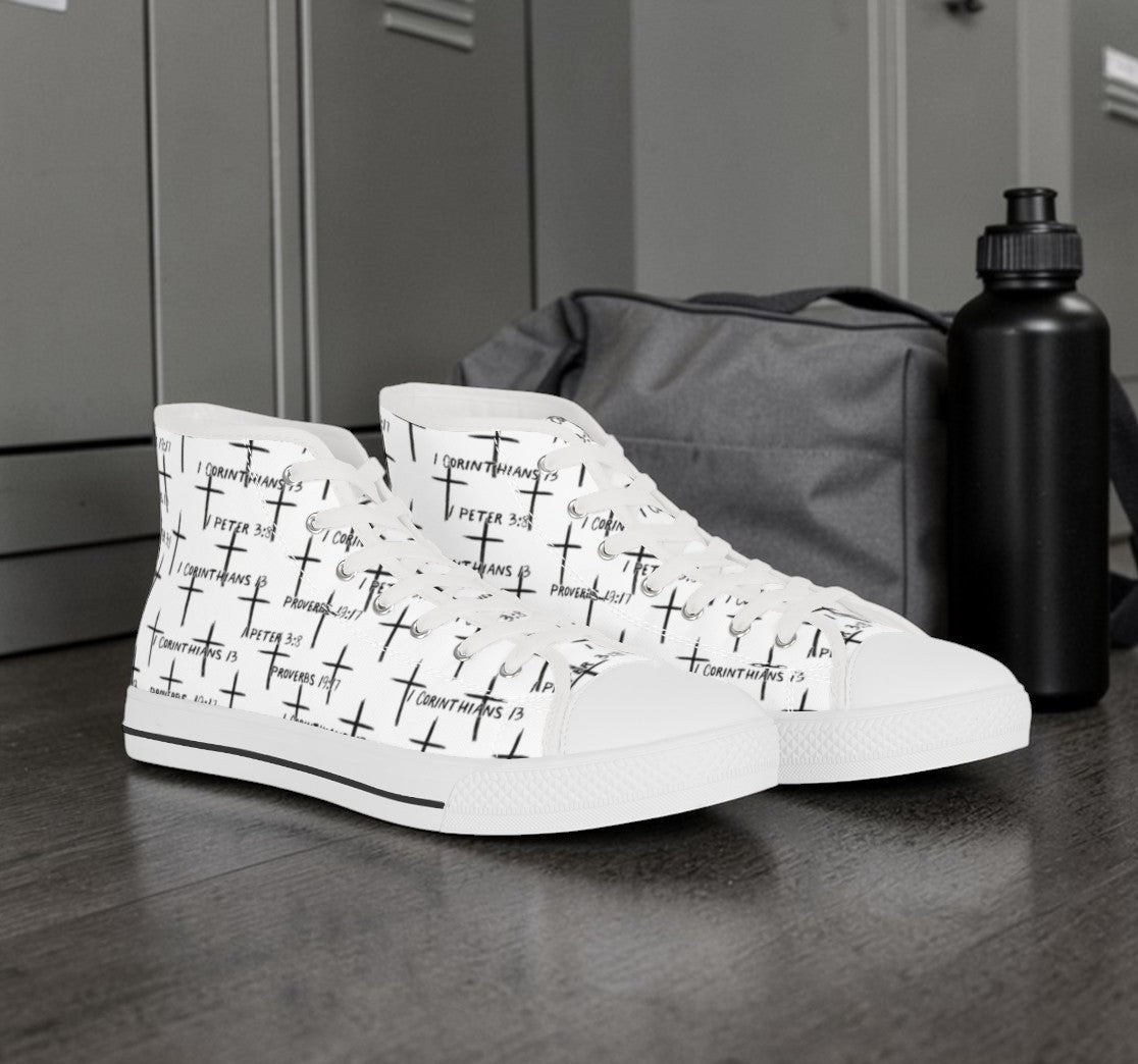 FaithWalks Mens High Top Sneakers — Scripture & Crosses Christian Faith Shoes