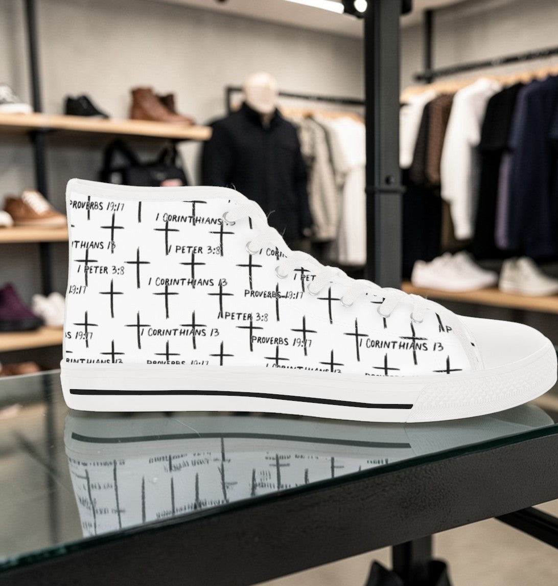 FaithWalks Mens High Top Sneakers — Scripture & Crosses Christian Faith Shoes